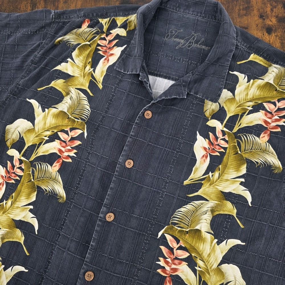 Tommy Bahama Men's Hawaiian Camp Shirt Dark Gray Green‎ Floral 100% Size Sz XL